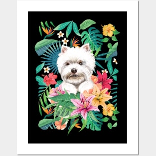 Tropical Westie West Highland white terrier Puppy Posters and Art